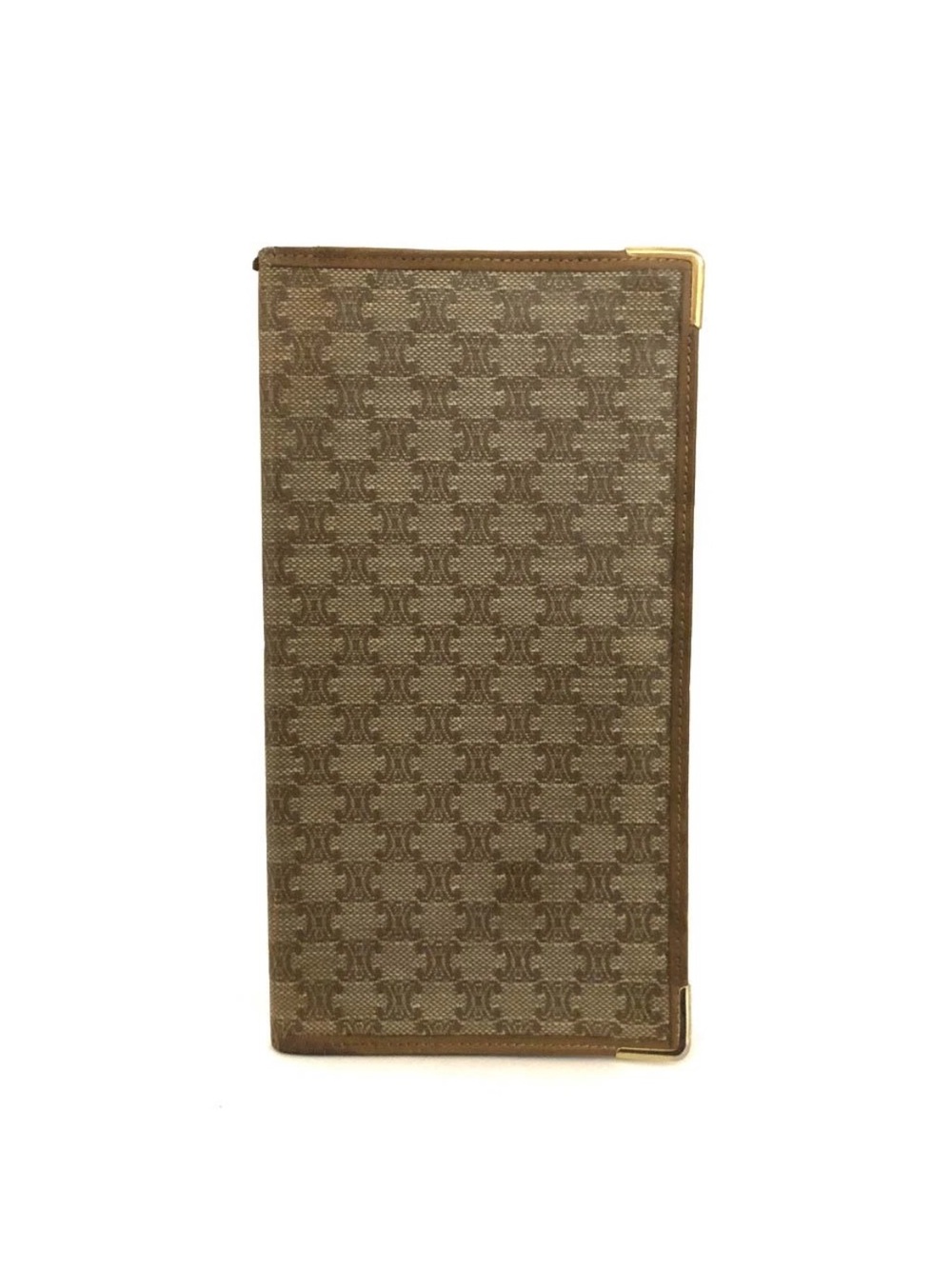 Vintage CELINE Macadam Triomphe Canvas Long Bifold Wallet Gold Corners👝